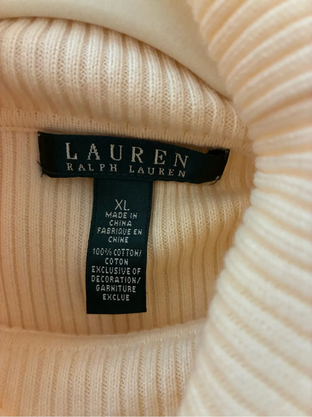 Lauren Ralph Lauren Cream Ribbed Turtleneck Sweater XL